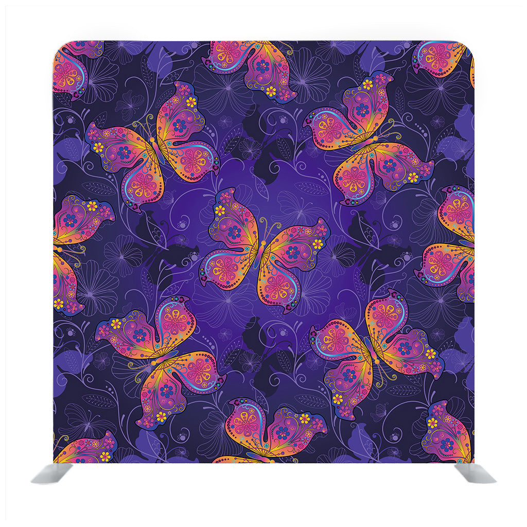 Spring dark violet pattern with colorful butterflies and flowers Media wall - Backdropsource