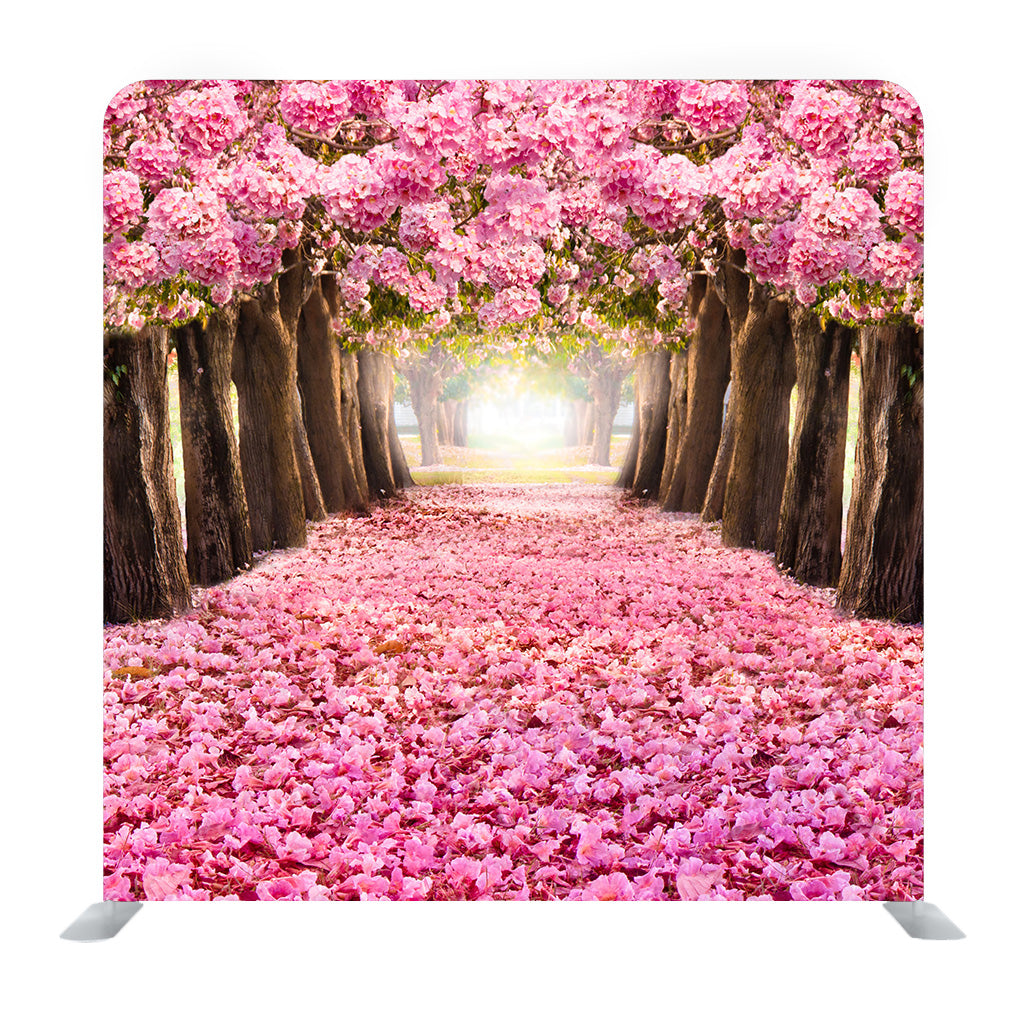 The Romantic Tunnel Of Pink Flower Trees Media Wall - Backdropsource
