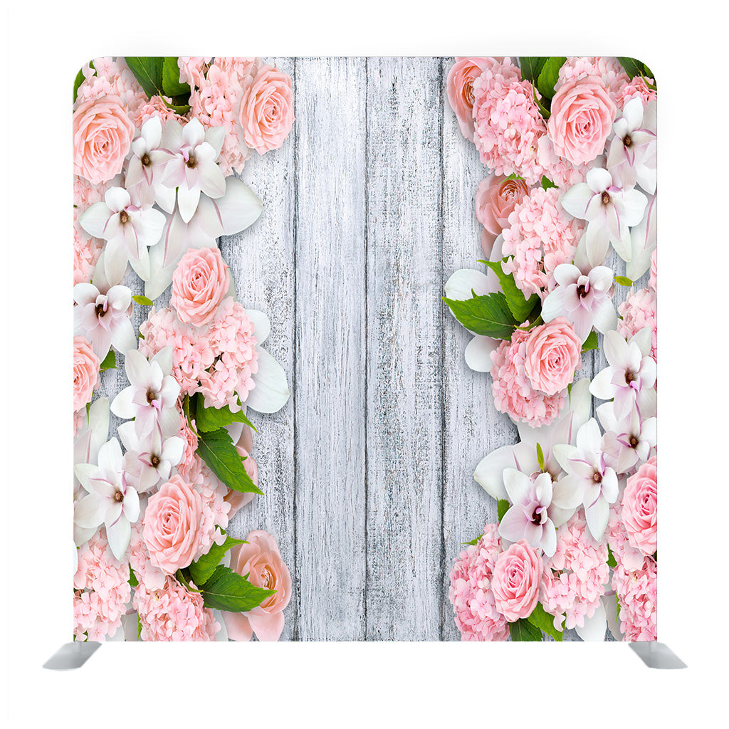 Background Of Shabby Wooden Board With Magnolia Flowers Media Wall - Backdropsource