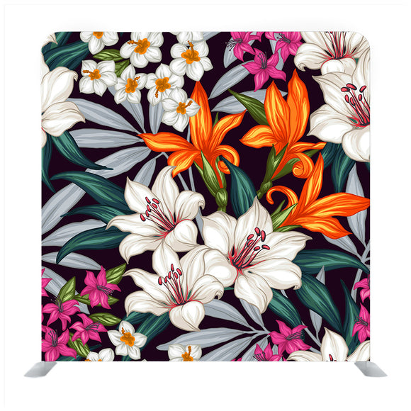 Exotic Pattern With Tropical Leaves And Flowers Background Media Wall - Backdropsource