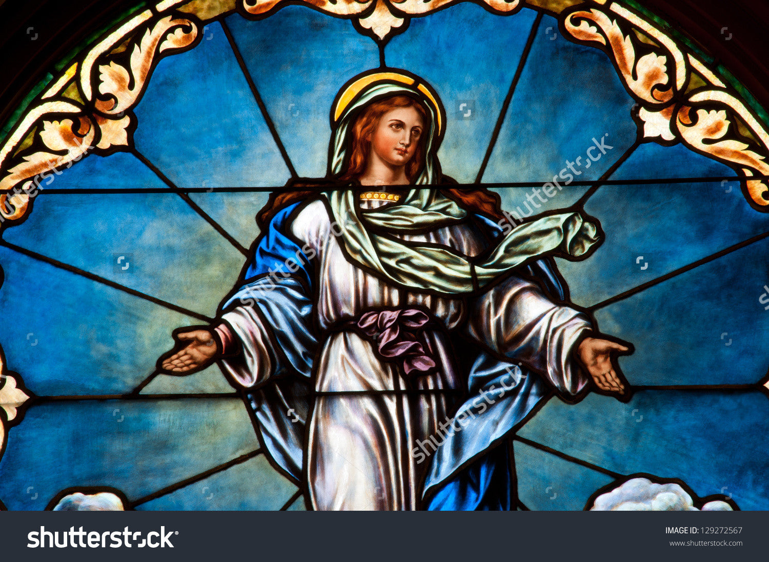 Stained Glass Assumption of Blessed Mary Print Photography Backdrop