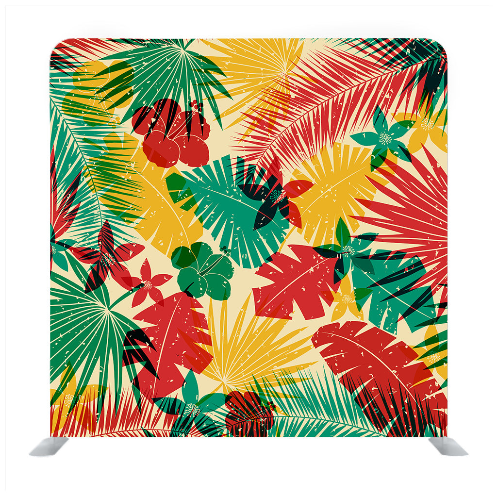 Tropical Jungle Pattern With Leaves And Flowers Background Media Wall - Backdropsource