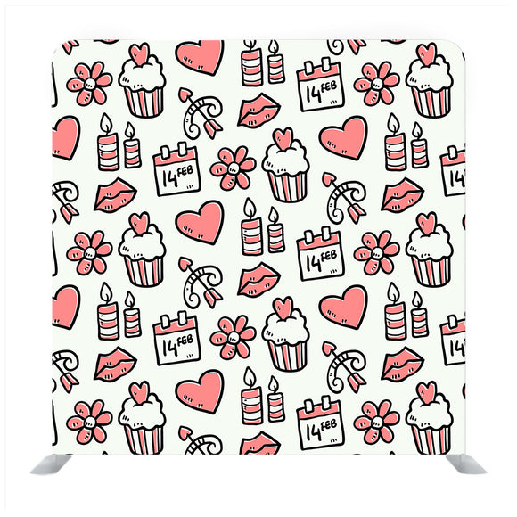 Valentine Pattern With Cupcake Gift box and hearts Background Media Wall - Backdropsource